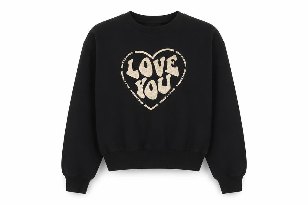 Skechers Girls Black Love You Graphic Pullover Sweatshirt 12-13 Years