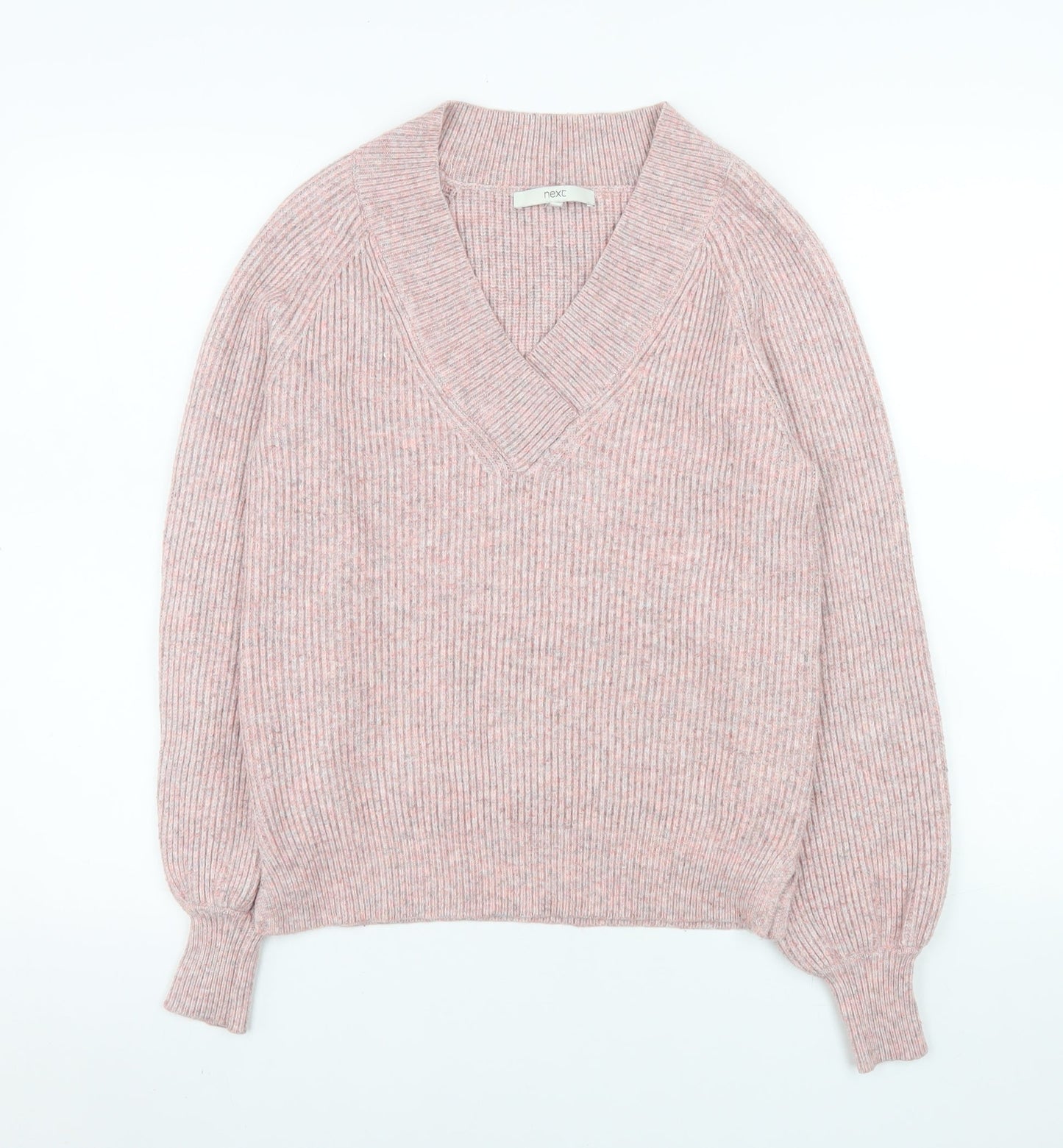 Next Womens Pink V-Neck Ribbed Knit Pullover Jumper XS