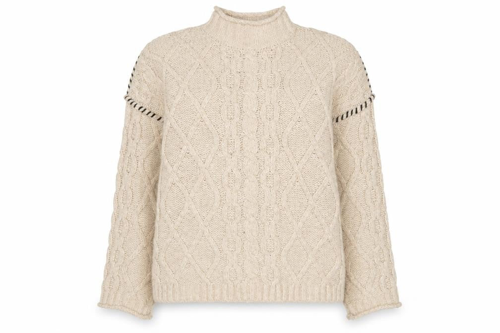 Primark Womens Beige Cable-Knit Mock Neck Jumper Size L 14/16