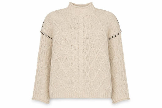Primark Womens Beige Cable-Knit Mock Neck Jumper Size L 14/16