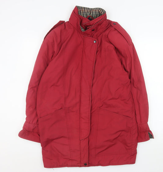 Nuage Womens Red Waterproof Rain Coat Size 10 Hooded Mid-Length Jacket