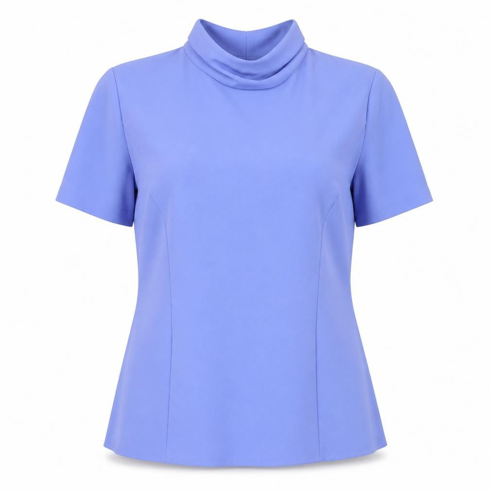 Berkertex Women Blue Short Sleeve Collared Button Blouse Size 14