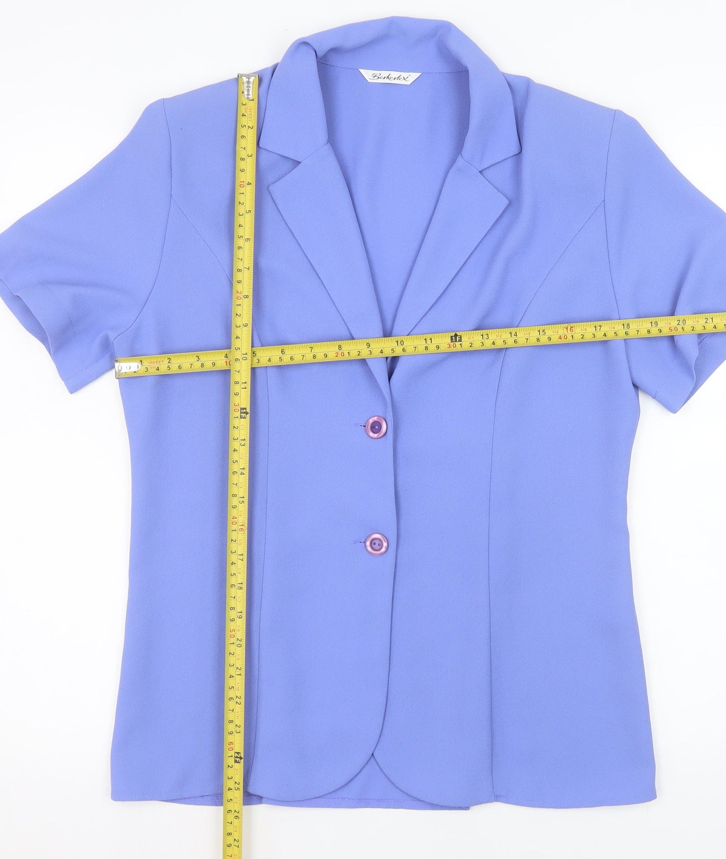 Berkertex Women Blue Short Sleeve Collared Button Blouse Size 14