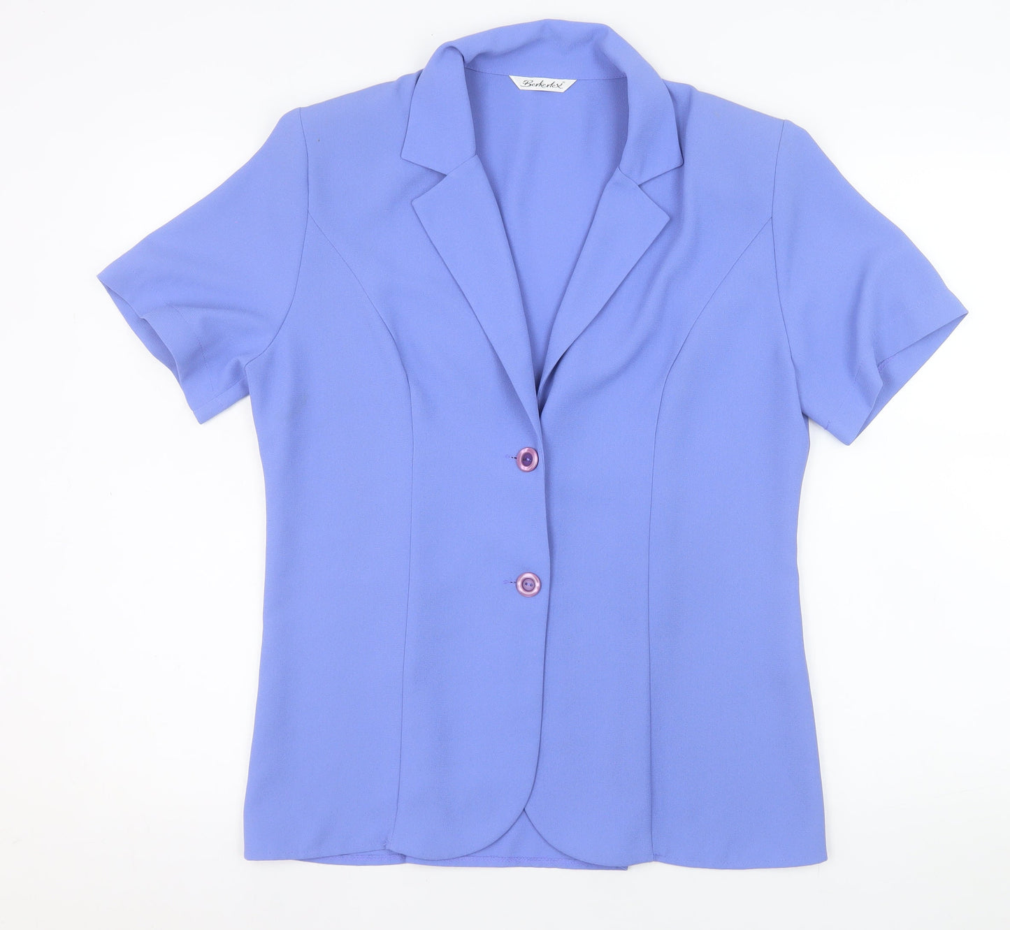 Berkertex Women Blue Short Sleeve Collared Button Blouse Size 14