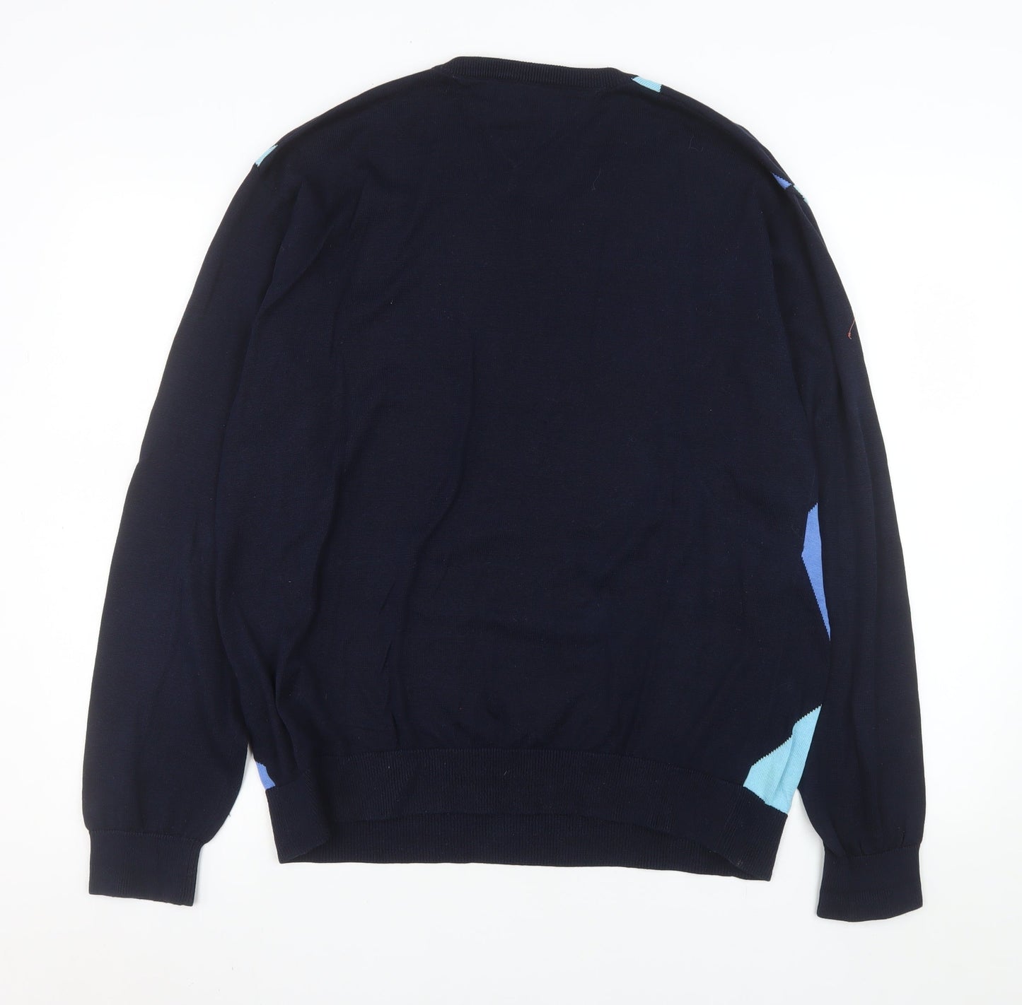 Tommy Hilfiger Mens Blue Argyle V-Neck Golf Cotton Jumper M