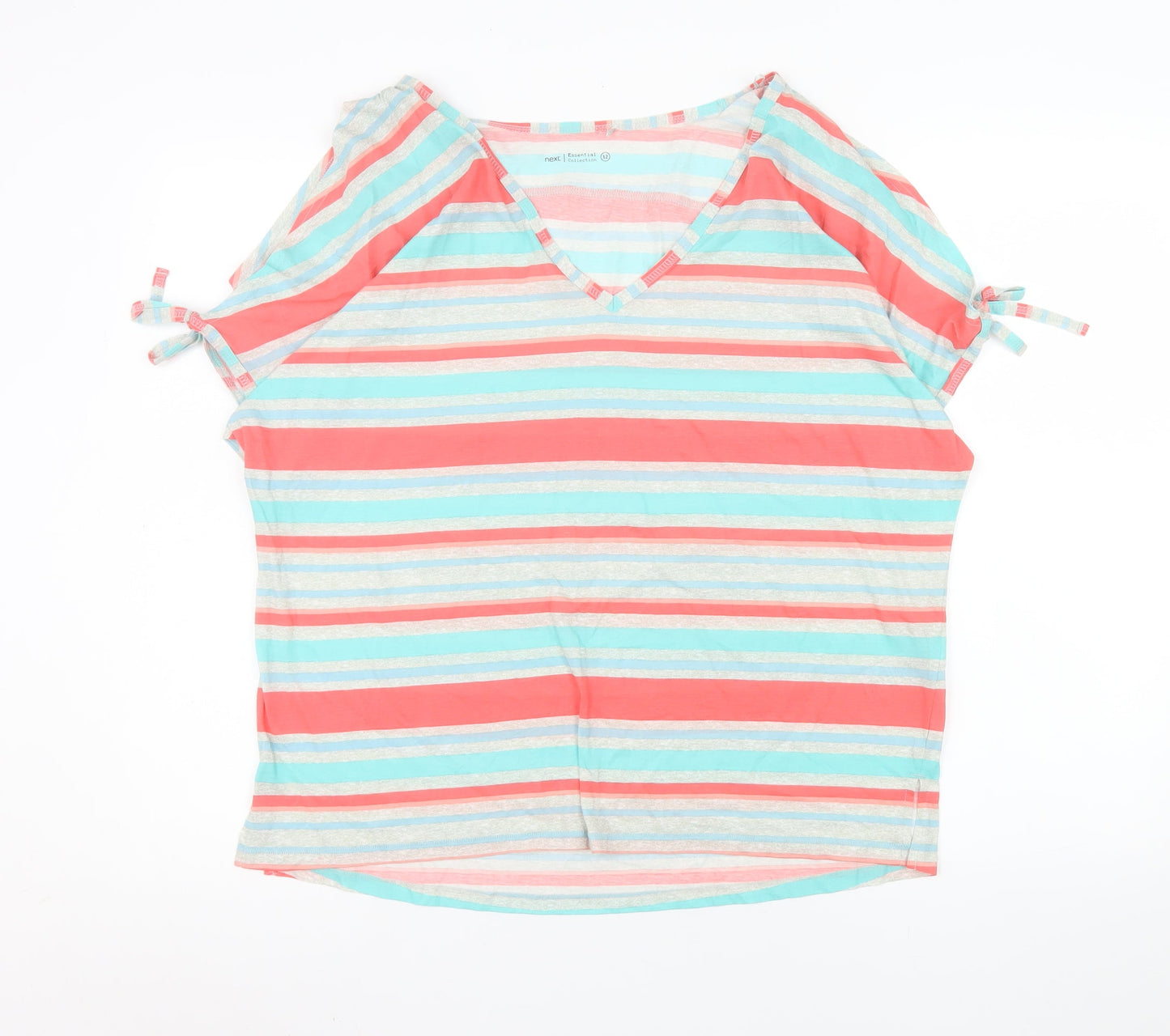 Next Womens Multicoloured Striped Cotton V-Neck Casual T-Shirt Size 12
