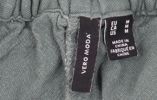 Vero Moda Women Green Linen Blend Chino Shorts Size M