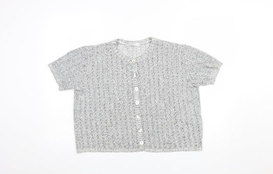 Anne Cramond Women's Grey Wool Blend Short Sleeve Cardigan L