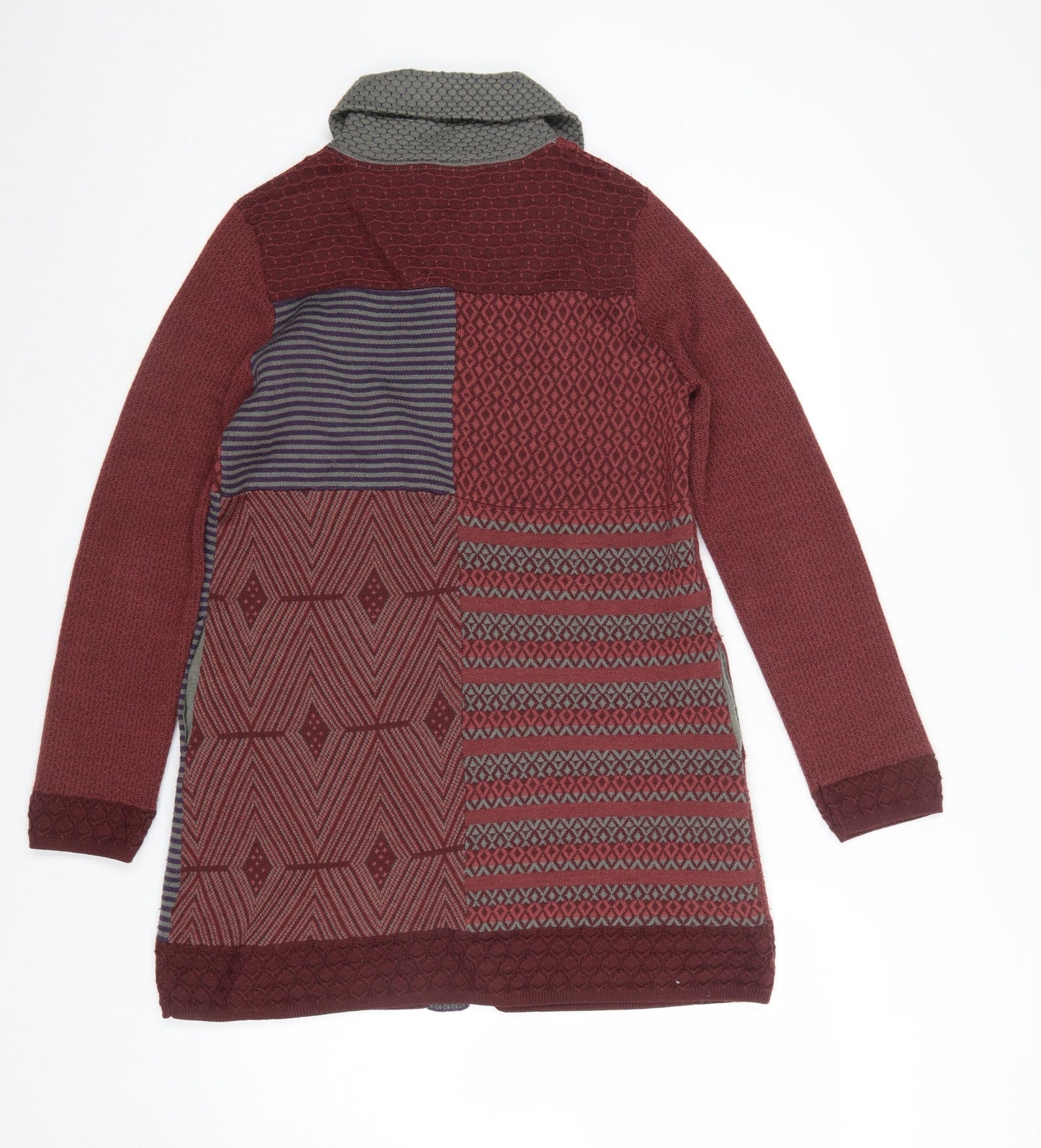 Indiwoman Red & Grey Patterned Wool Blend Long Cardigan Women’s M