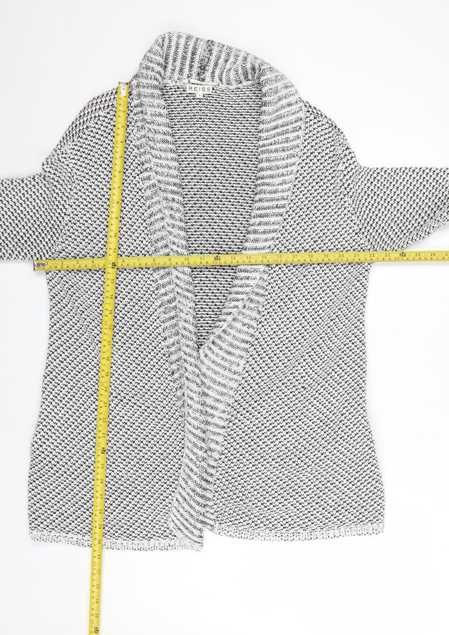 Reiss Women's Grey Cotton Blend Chunky Knit Open Cardigan Size M