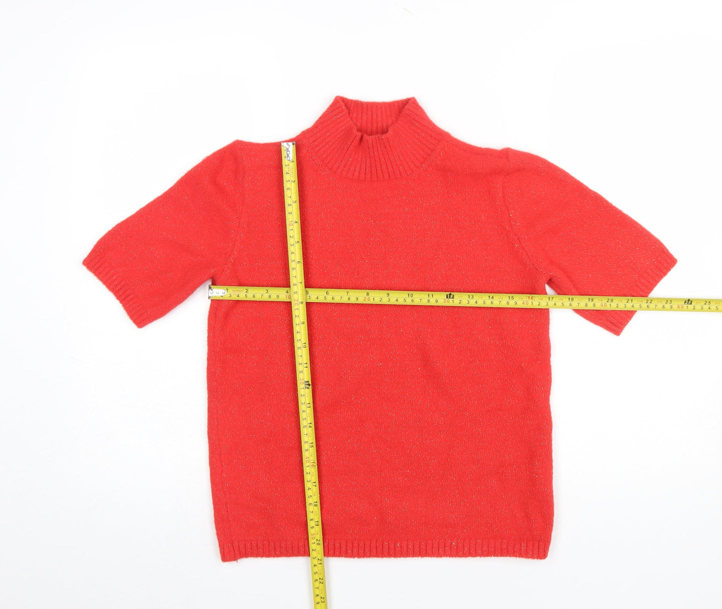 Marks and Spencer Womens Red Mock Neck Short Sleeve Knit Jumper Size S