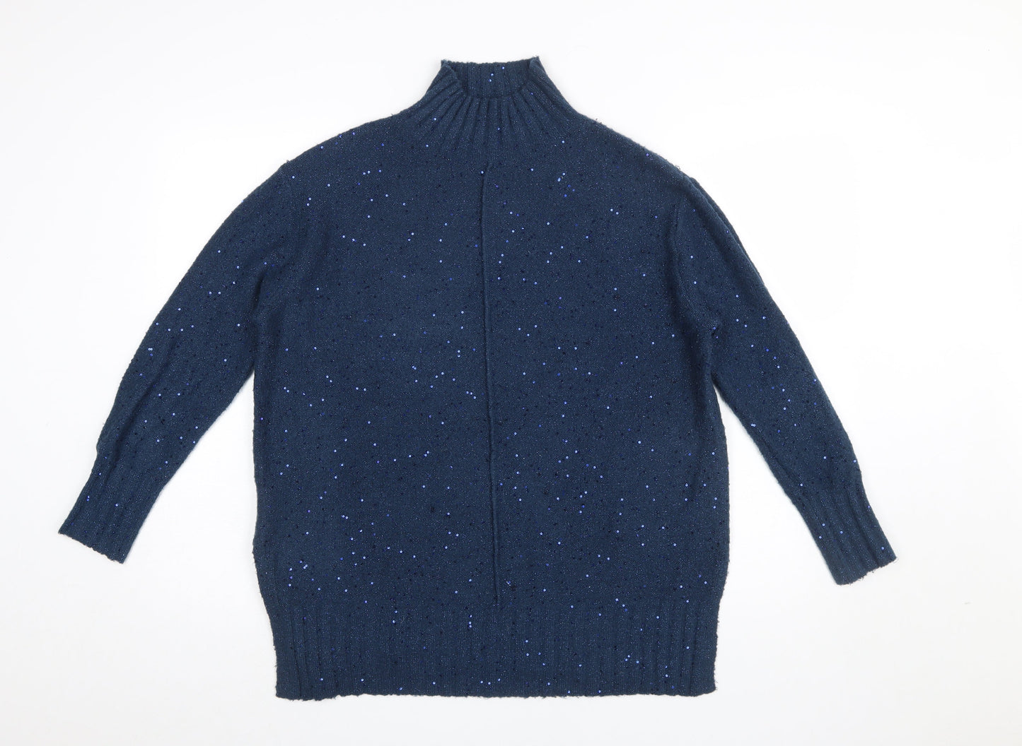 M&Co Women’s Blue Mock Neck Sparkle Knit Jumper Size 10