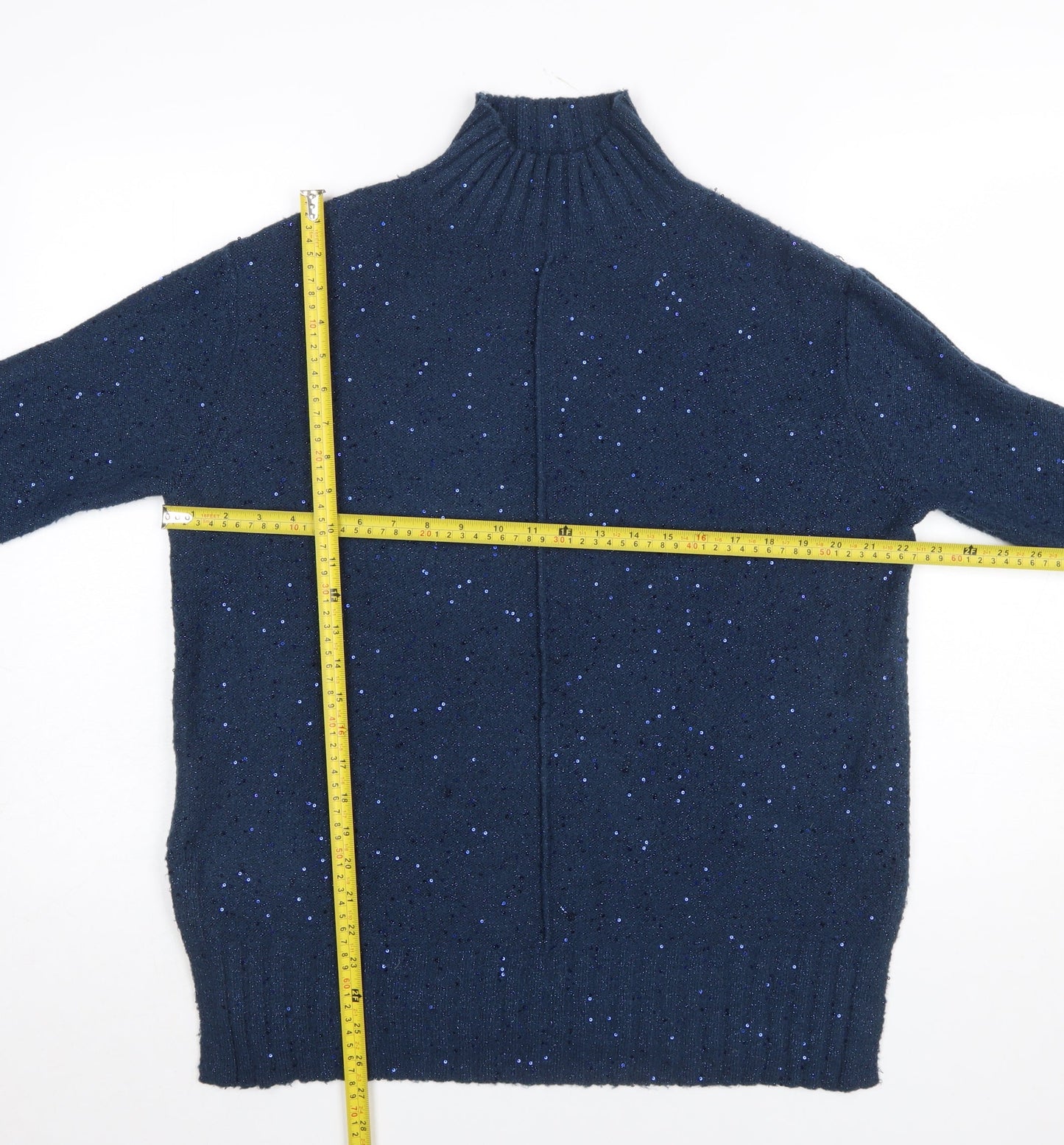 M&Co Women’s Blue Mock Neck Sparkle Knit Jumper Size 10