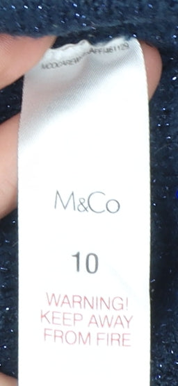 M&Co Women’s Blue Mock Neck Sparkle Knit Jumper Size 10