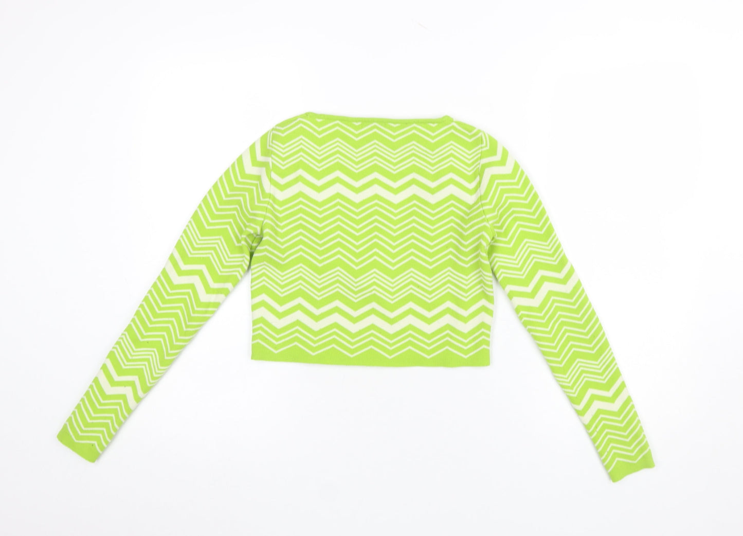 Stradivarius Women Green XS Zigzag Knit Square Neck Jumper