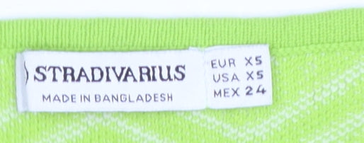 Stradivarius Women Green XS Zigzag Knit Square Neck Jumper