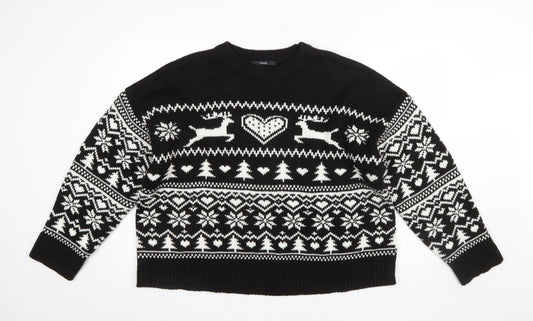 George Women’s Black White XL Fair Isle Reindeer Christmas Jumper