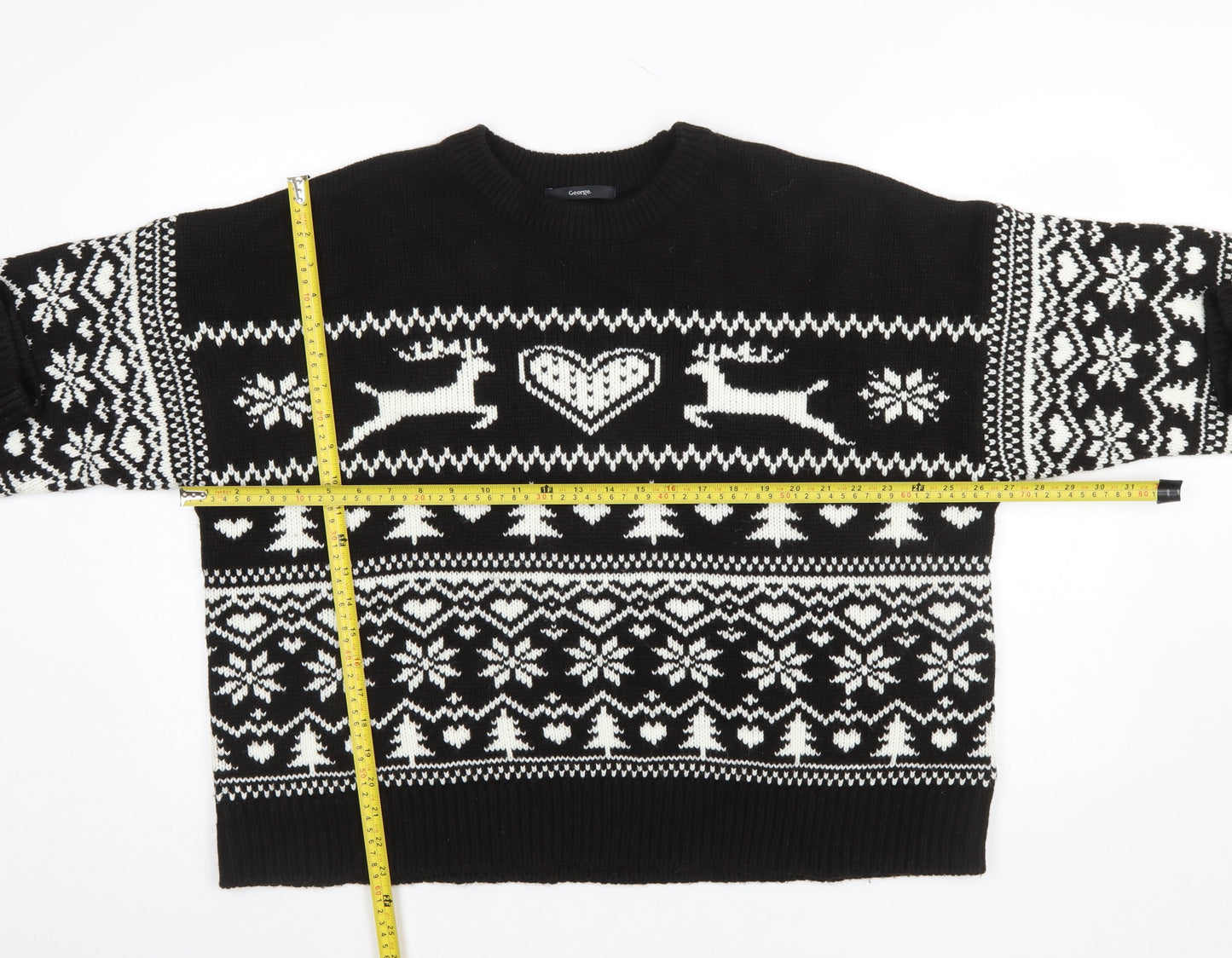 George Women’s Black White XL Fair Isle Reindeer Christmas Jumper