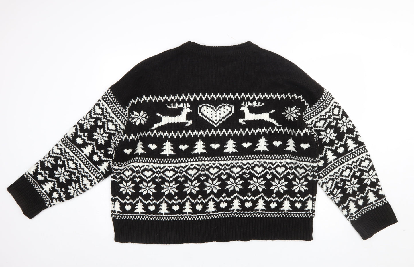 George Women’s Black White XL Fair Isle Reindeer Christmas Jumper
