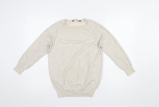 Karen Millen Women's Beige Wool Blend Jewel Sleeve Jumper Size 10