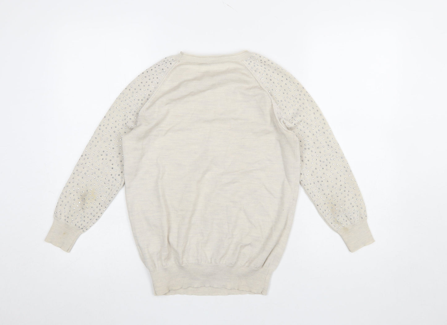 Karen Millen Women's Beige Wool Blend Jewel Sleeve Jumper Size 10