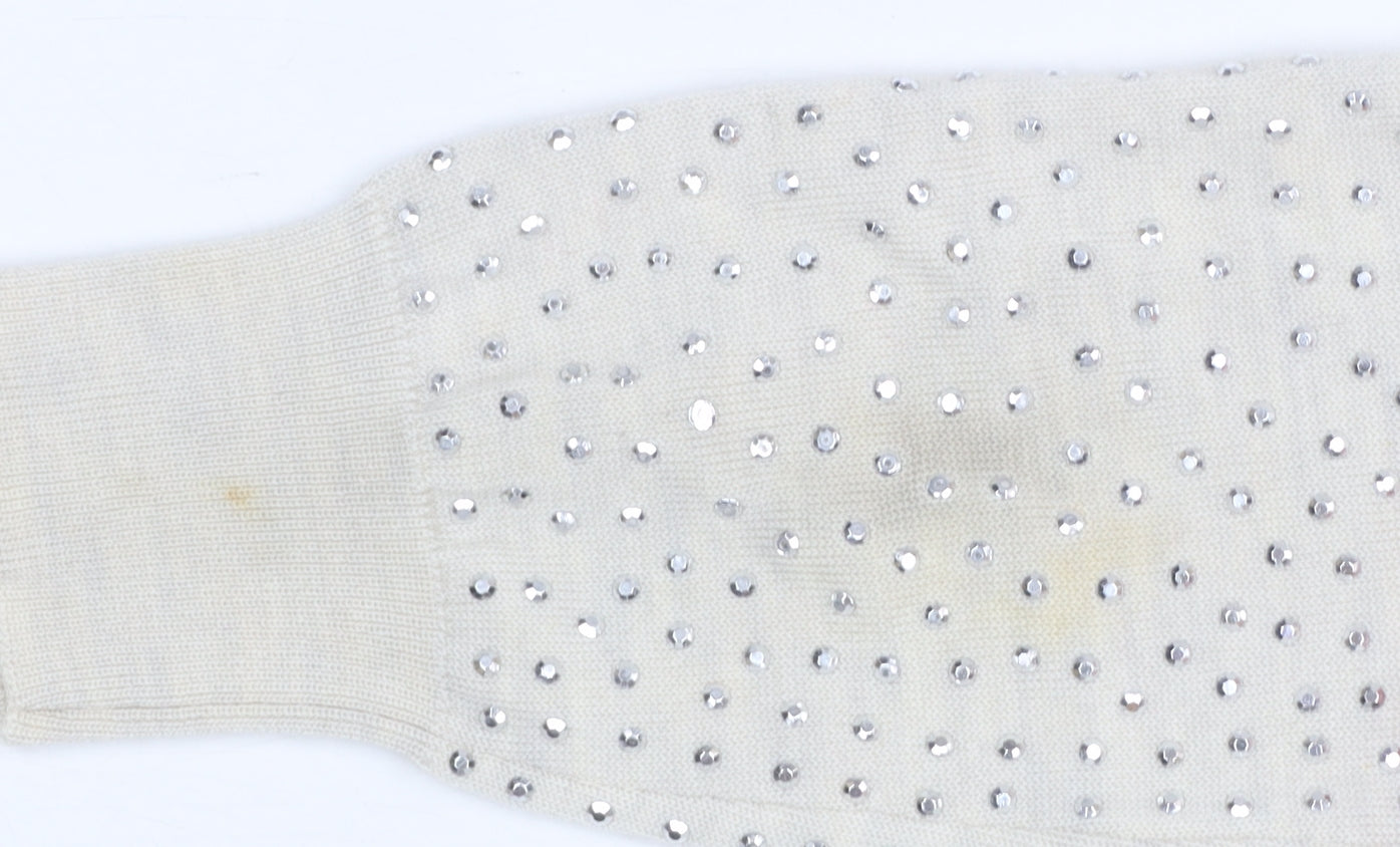 Karen Millen Women's Beige Wool Blend Jewel Sleeve Jumper Size 10