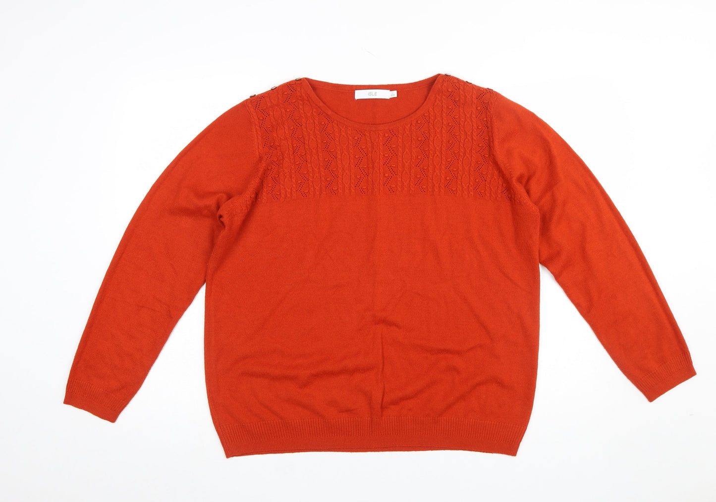 Isle Women's Orange Knit Crew Neck Long Sleeve Jumper Size 18-20