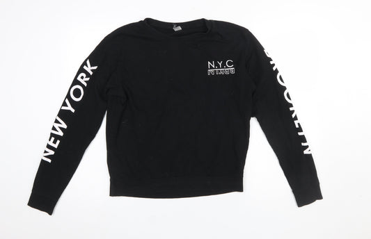H&M Divided Womens Black NYC Brooklyn Pullover Sweatshirt M