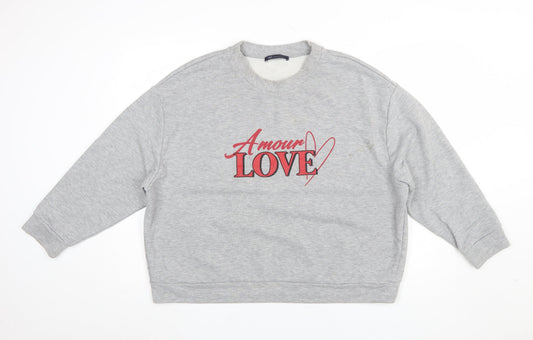 Marks and Spencer Women’s Grey Marl Love Print Pullover Sweatshirt L