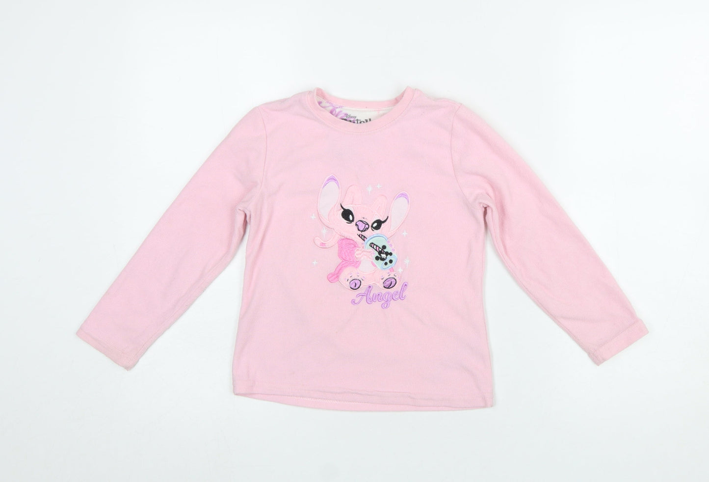 Disney Stitch Girls Pink Long Sleeve Nightshirt 6-7 Years 100% Polyester
