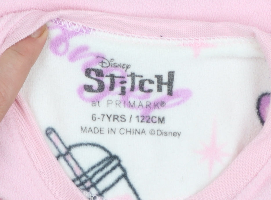 Disney Stitch Girls Pink Long Sleeve Nightshirt 6-7 Years 100% Polyester