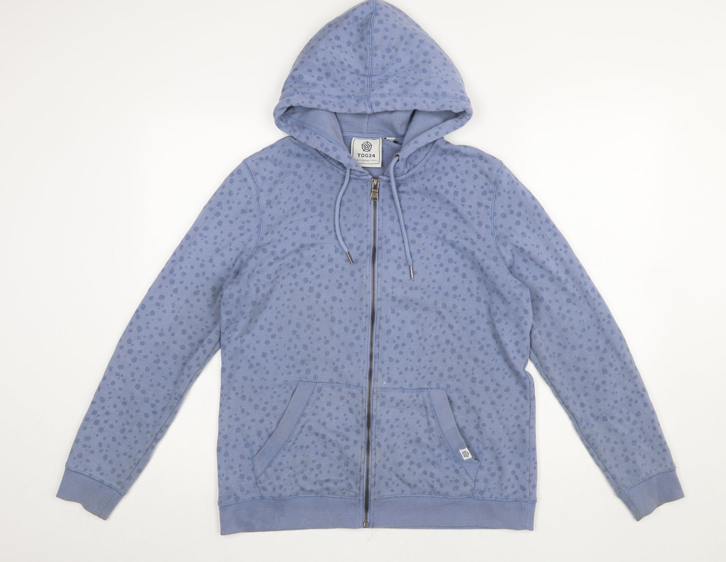 TOG24 Women Blue Full Zip Hoodie Size 12 Cotton Blend Polka Dot