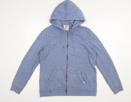 TOG24 Women Blue Full Zip Hoodie Size 12 Cotton Blend Polka Dot