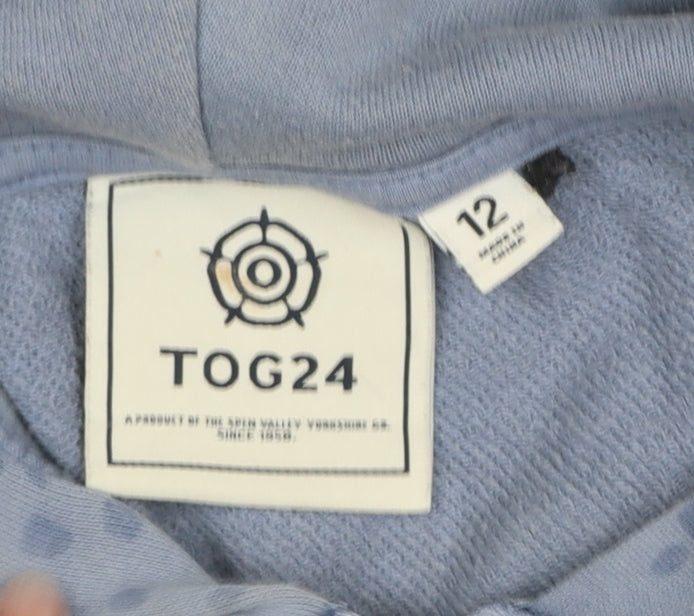 TOG24 Women Blue Full Zip Hoodie Size 12 Cotton Blend Polka Dot
