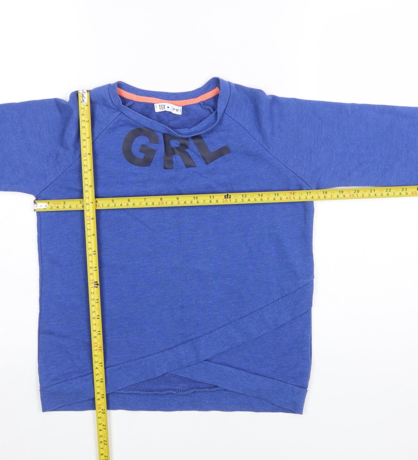 TEX Girls Blue Pullover Sweatshirt 11-12 Years GRL Logo Crew Neck Jumper