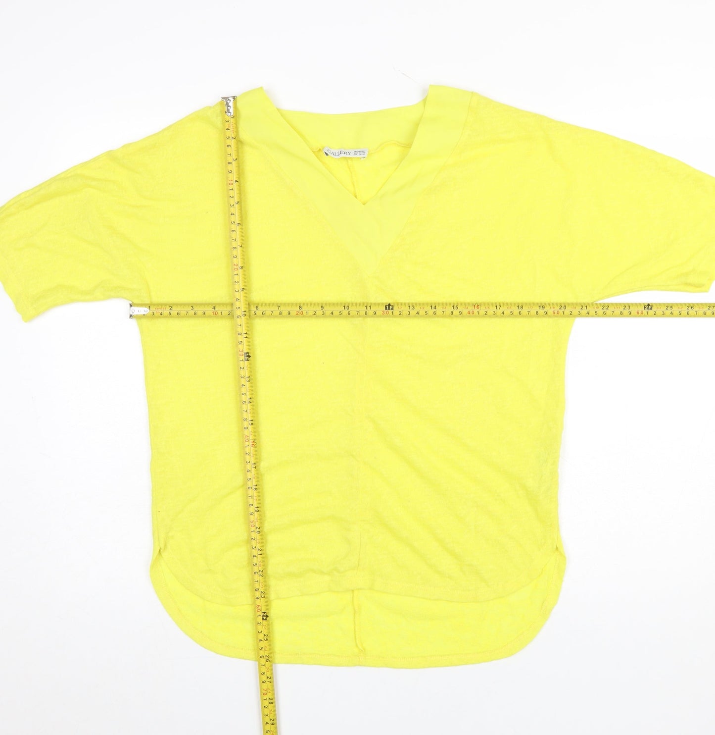 Gallery Womens Yellow V-Neck Short Sleeve T-Shirt Size 12