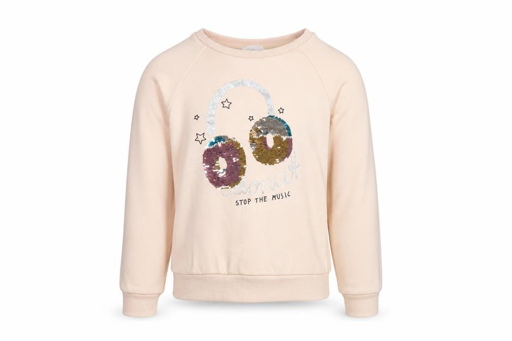 H&M Girls Beige Sequin Music Graphic Pullover Sweatshirt 11-12 Years