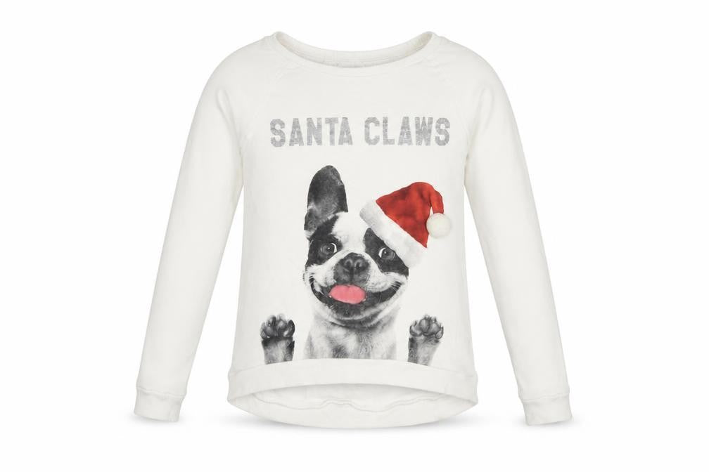 H&M Girls White Santa Claws Dog Christmas Sweatshirt Size 14 Years
