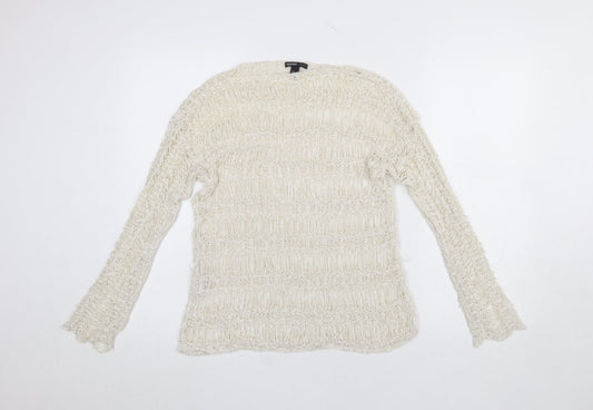 Mango Women’s Ivory Open Knit Pullover Jumper Size M