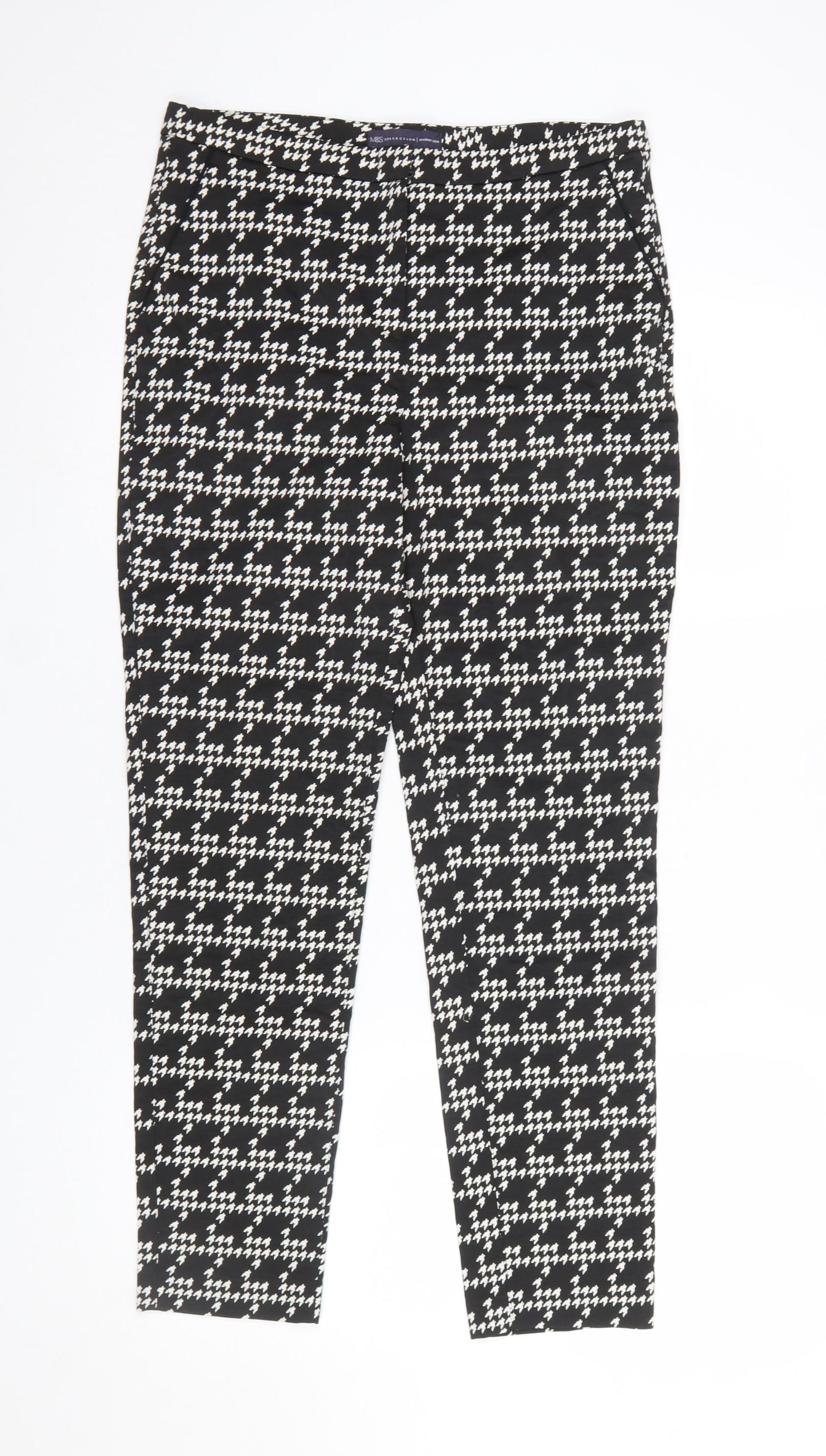 Marks and Spencer Womens Black Houndstooth Slim Tapered Trousers Size 12