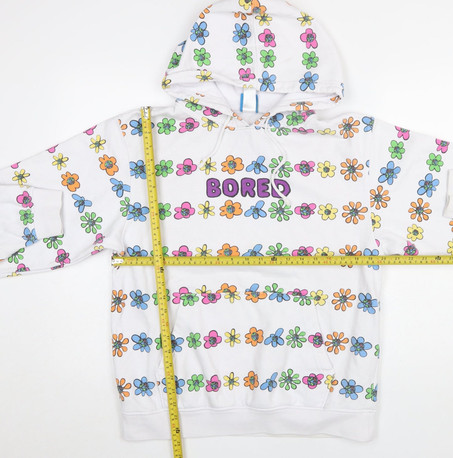 Teenage White Multicoloured Floral BORED Hoodie Women M Pullover