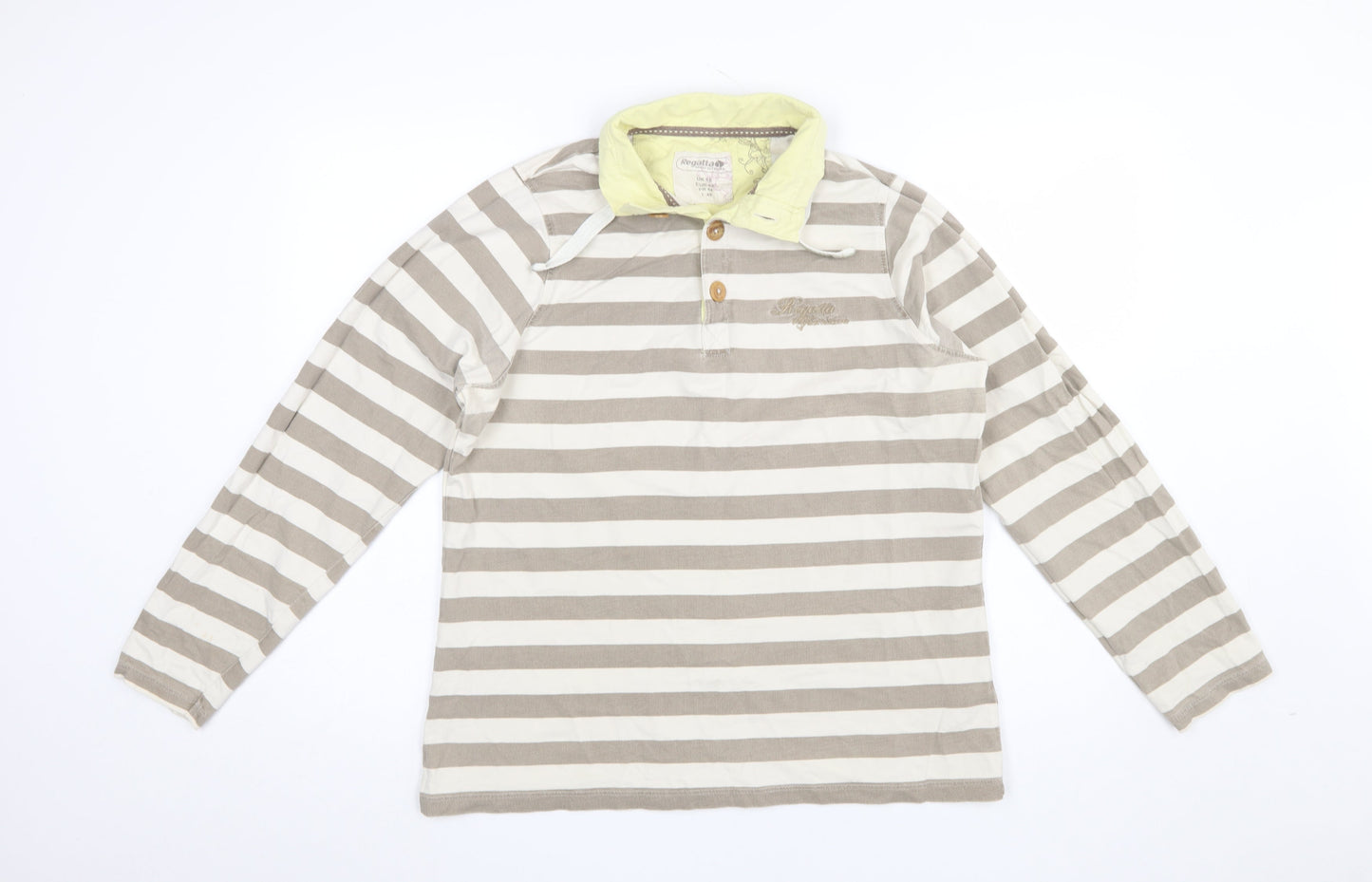 Regatta Women Beige Striped Long Sleeve Polo Shirt UK 16 Cotton