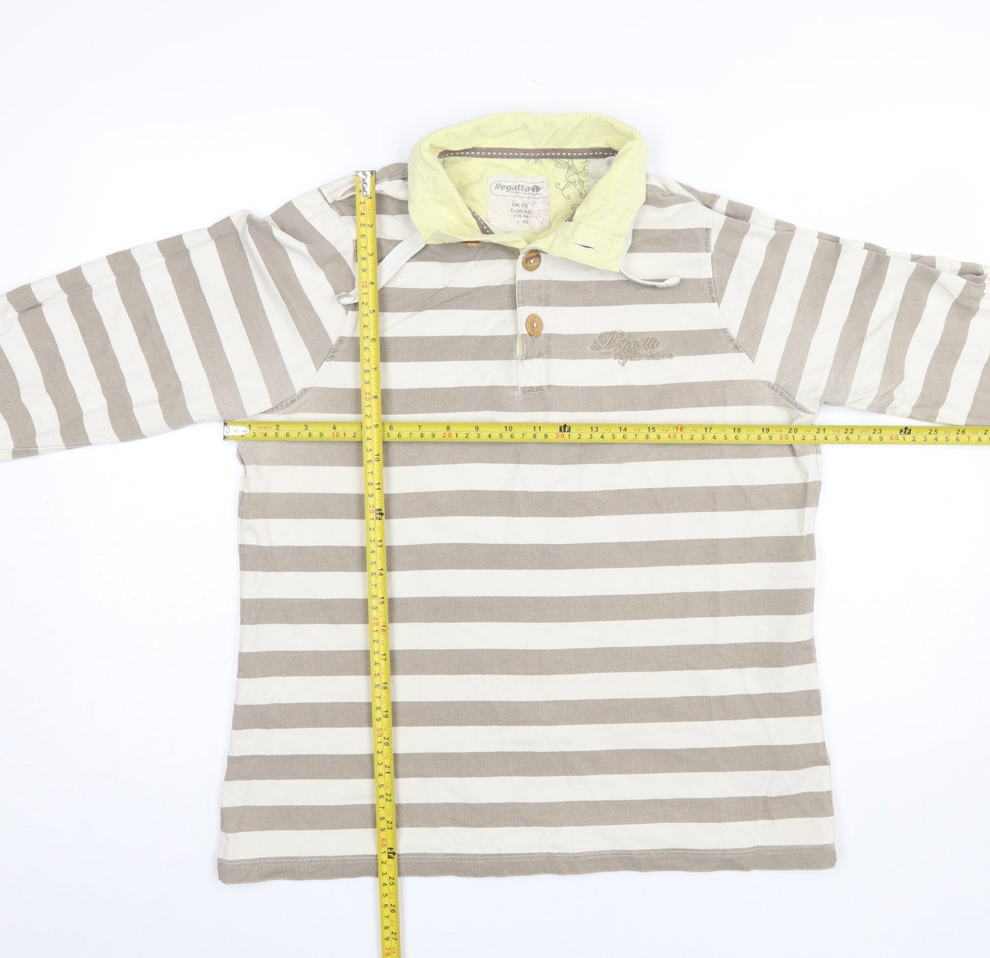 Regatta Women Beige Striped Long Sleeve Polo Shirt UK 16 Cotton