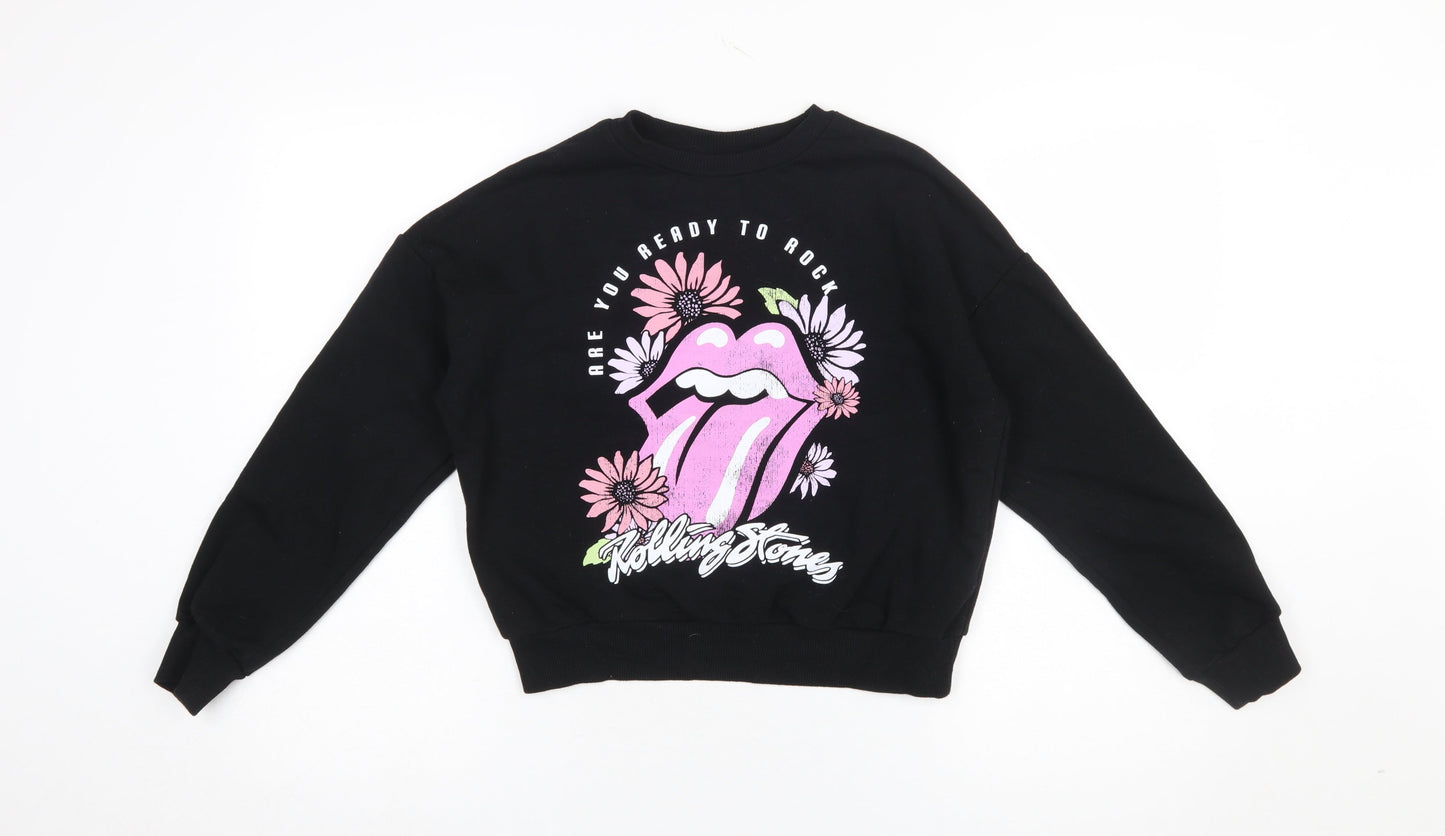 The Rolling Stones Girls Black Pullover Sweatshirt 10-11 Years Graphic Rock Band