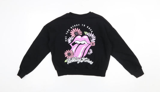The Rolling Stones Girls Black Pullover Sweatshirt 10-11 Years Graphic Rock Band