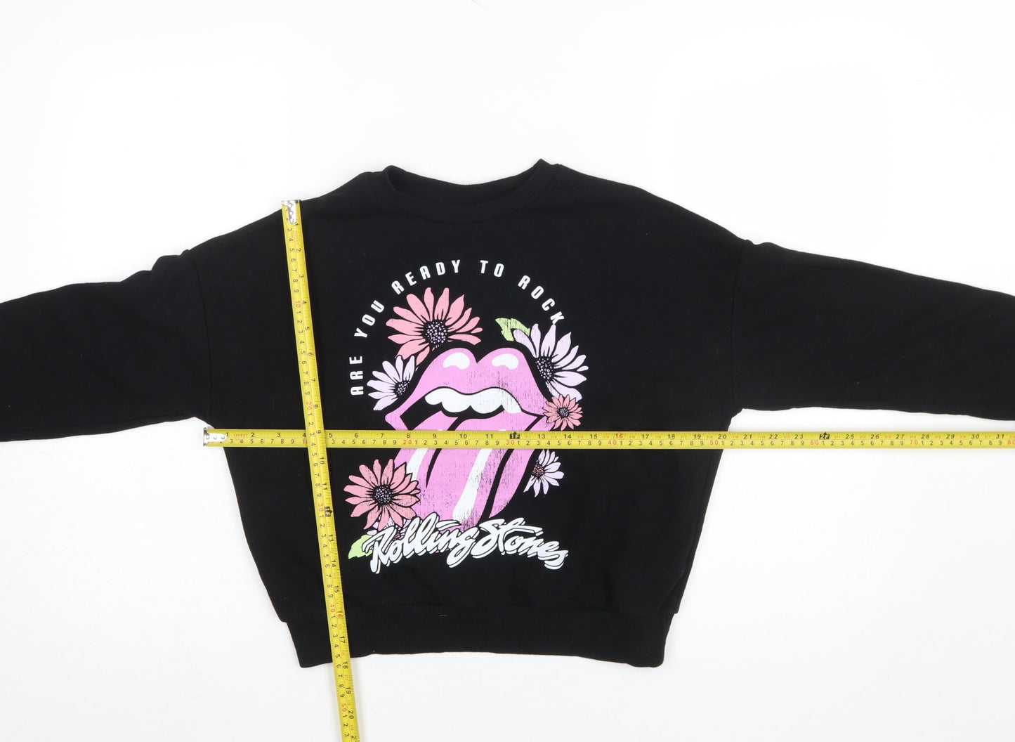 The Rolling Stones Girls Black Pullover Sweatshirt 10-11 Years Graphic Rock Band