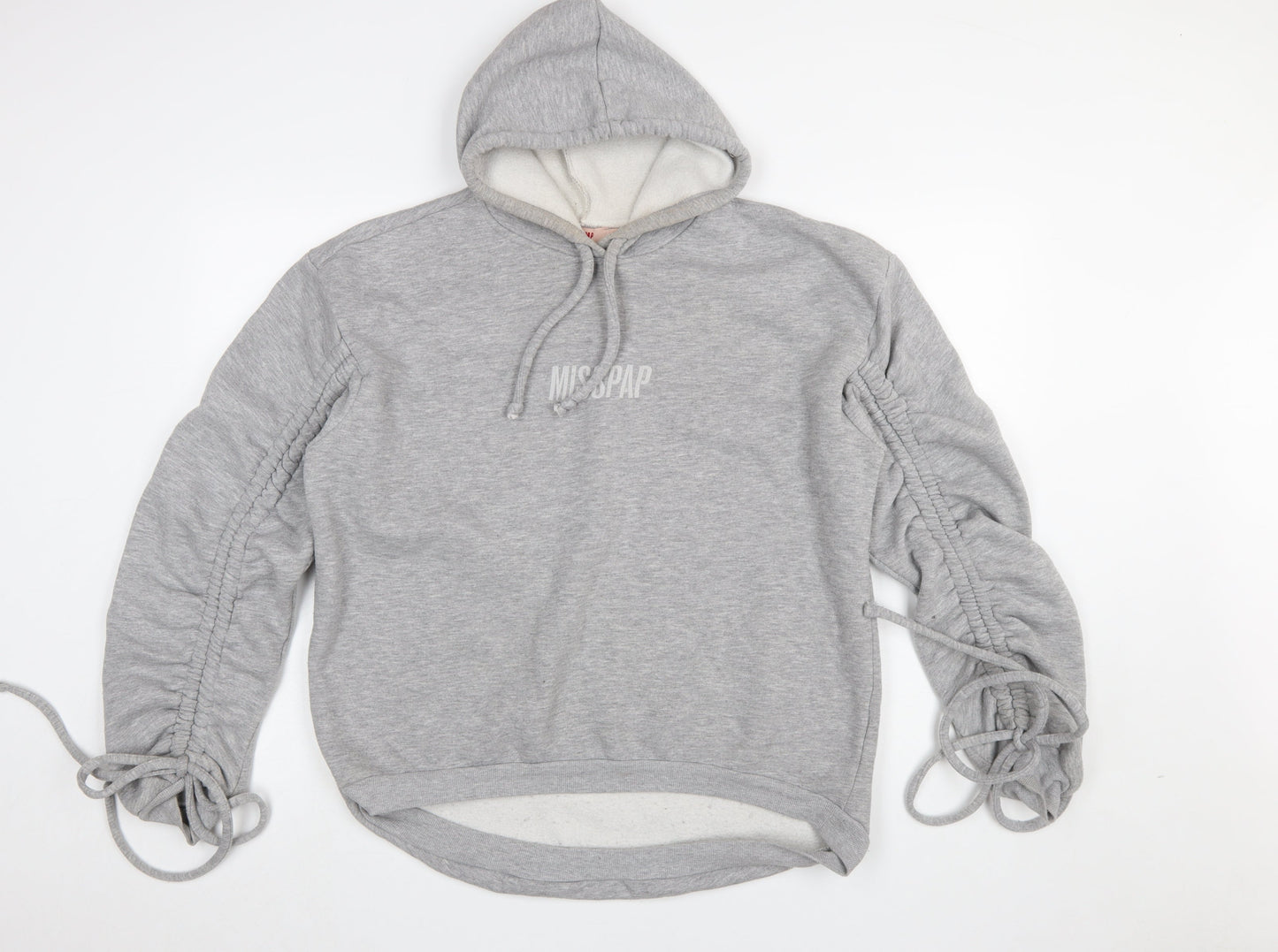 Misspap Women Grey Size 8 Pullover Hoodie with Ruched Sleeves