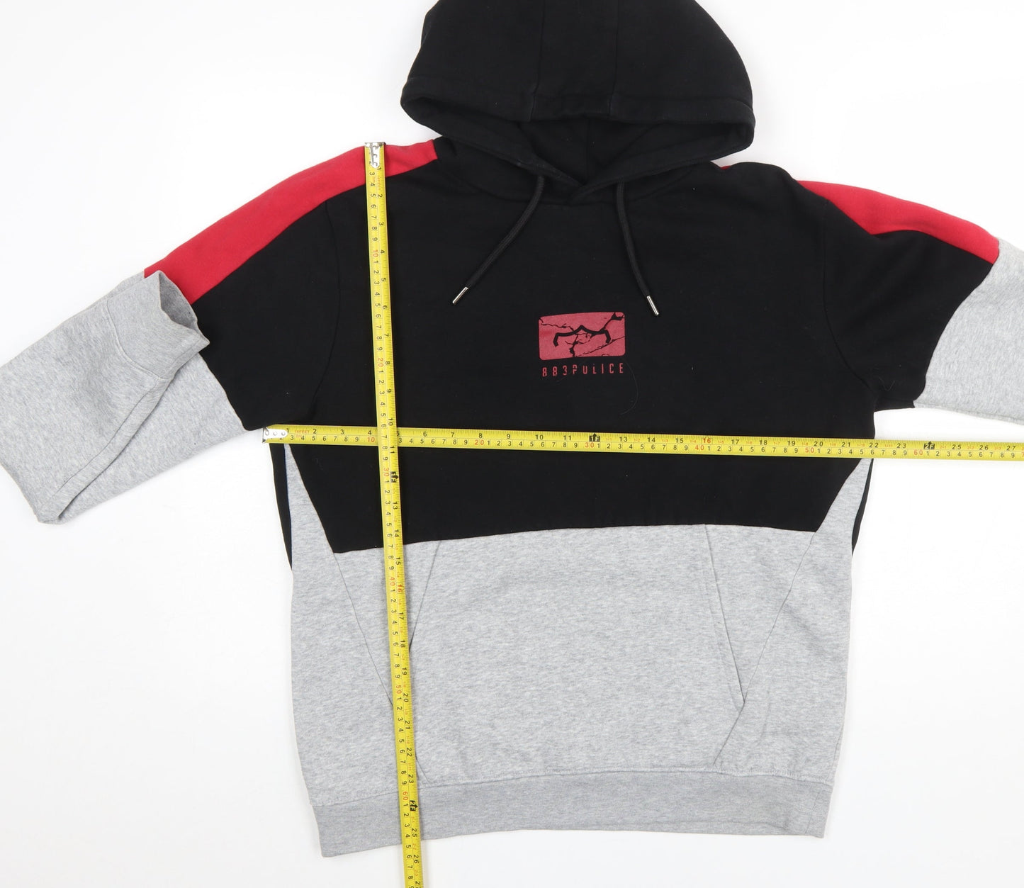 883 Police Men's Black Grey Red Pullover Hoodie Size M Colour Block