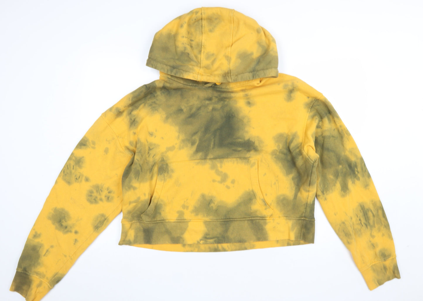 ZARA Women Yellow Tie Dye Pullover Hoodie XL Cotton Blend