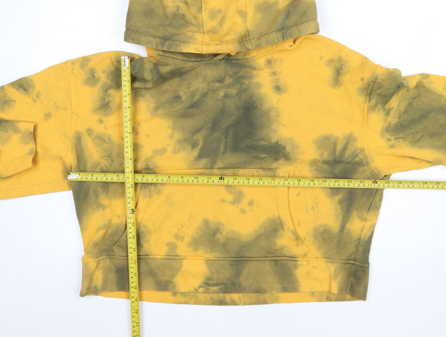 ZARA Women Yellow Tie Dye Pullover Hoodie XL Cotton Blend